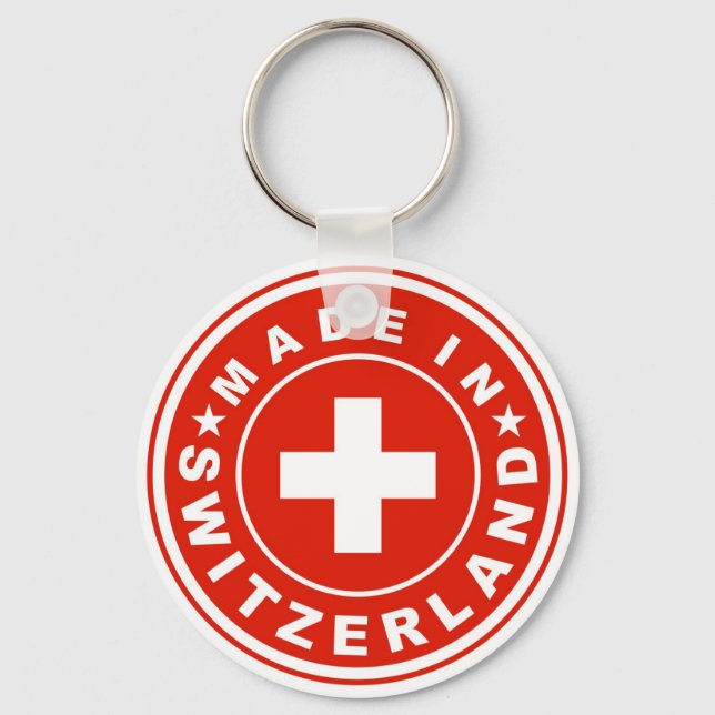 product country flag label made switzerland swiss keychain (Front)