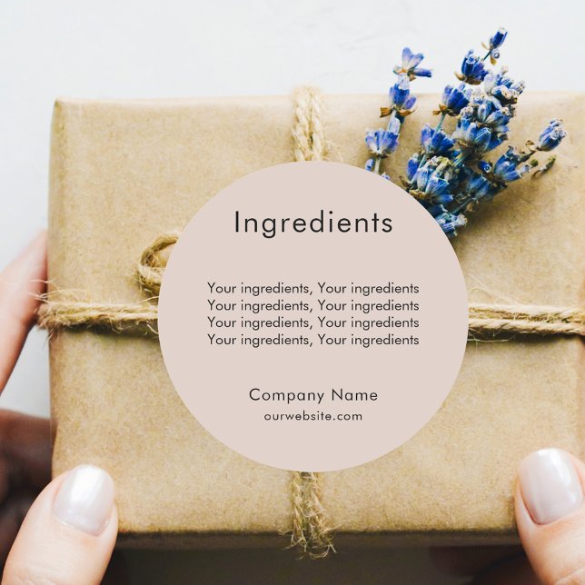 Product ingredient listing beige business label (Creator Uploaded)