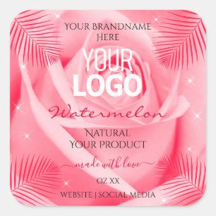 Product Label Pink Rose Red Palm Leaves Add Logo