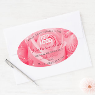 Product Label Pink Rose Red Palm Leaves Add Logo