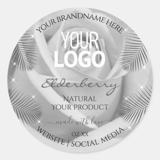 Product Labels Silver Grey Rose Palm Leaves Logo (Front)
