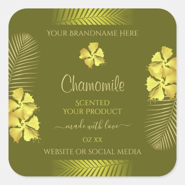 Product Labels Yellow Hawaiian Flowers on Mustard (Front)