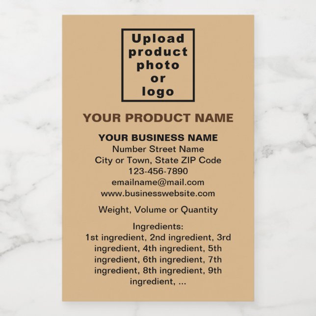 Product Minimal Information, Light Brown Portrait Food Label (Single Label)