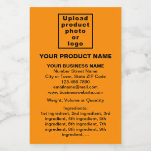 Product Minimal Information, Orange Colour Portrai Food Label