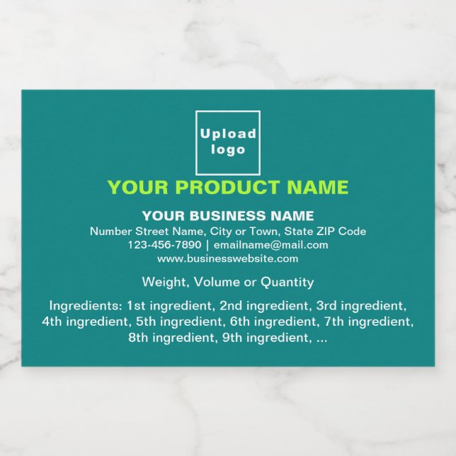 Product Minimal Information, Teal Green Rectangle Food Label (Single Label)