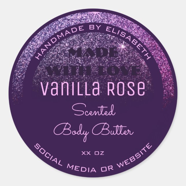 Product Packaging Labels Pink Purple Glitter Rain (Front)