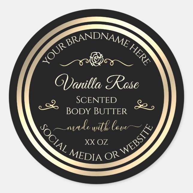 Product Packaging Stickers Black Labels Gold Frame (Front)