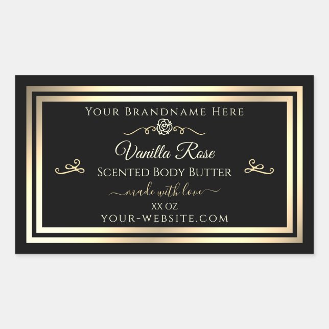 Product Packaging Stickers Black Labels Gold Frame (Front)