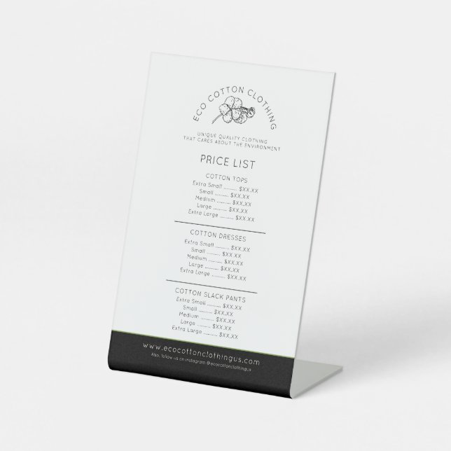 Product price list coton logo black white pedestal sign (Front)