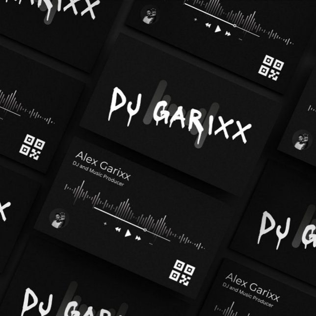Producteur de musique DJ Carte de visite modifiabl (Djing Music Production Personalised  Black and White Business Card)