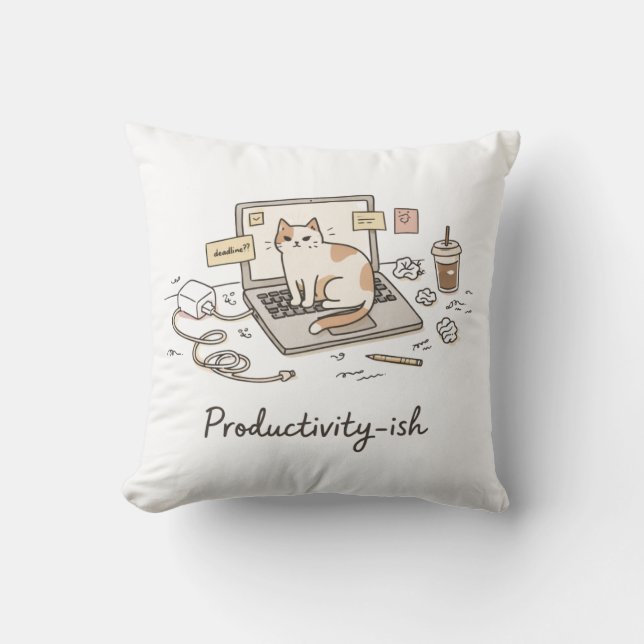 Productivity-ish Work From Home Funny  Throw Pillow (Front)