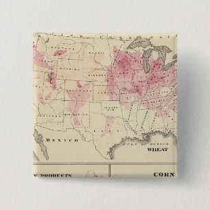 Products raised in 1870 Wheat Dairy Products Corn 2 Inch Square Button