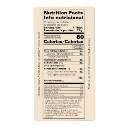 Produit de la valeur nutritive du miel anglais/esp