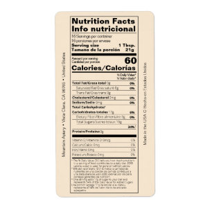 Produit de la valeur nutritive du miel anglais/esp