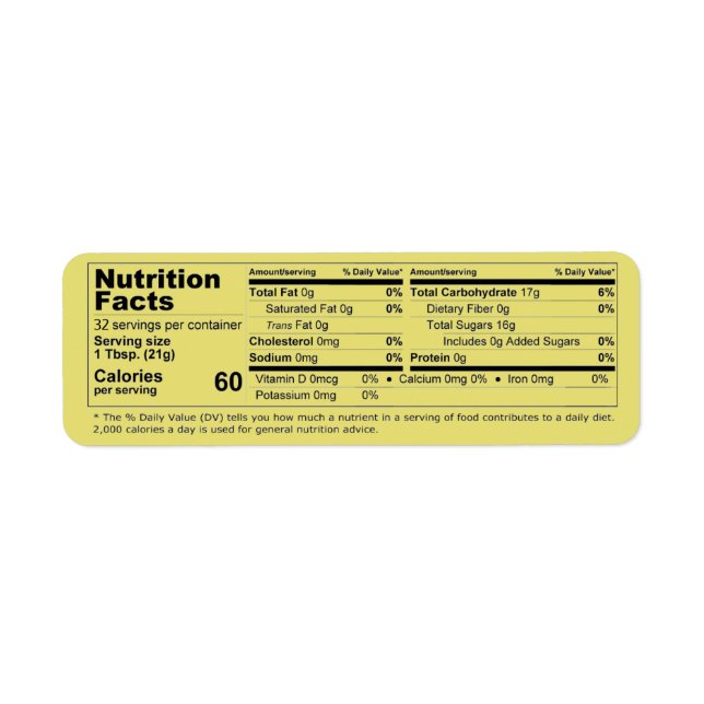 Produit de la valeur nutritive du miel horizontal (Devant)
