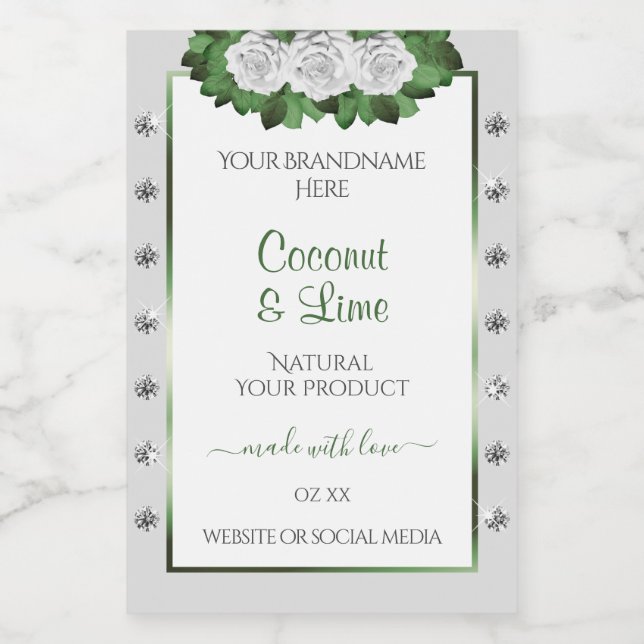 Produits gris clair Étiquettes Vert Blanc Roses Bi (Étiquettes simples)