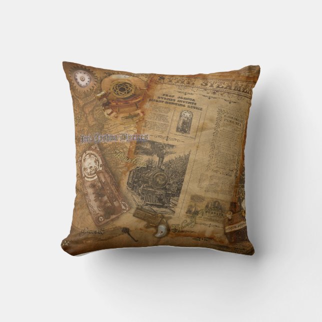 Prof. J. Byrnes's Steampunk World Throw Pillow (Front)