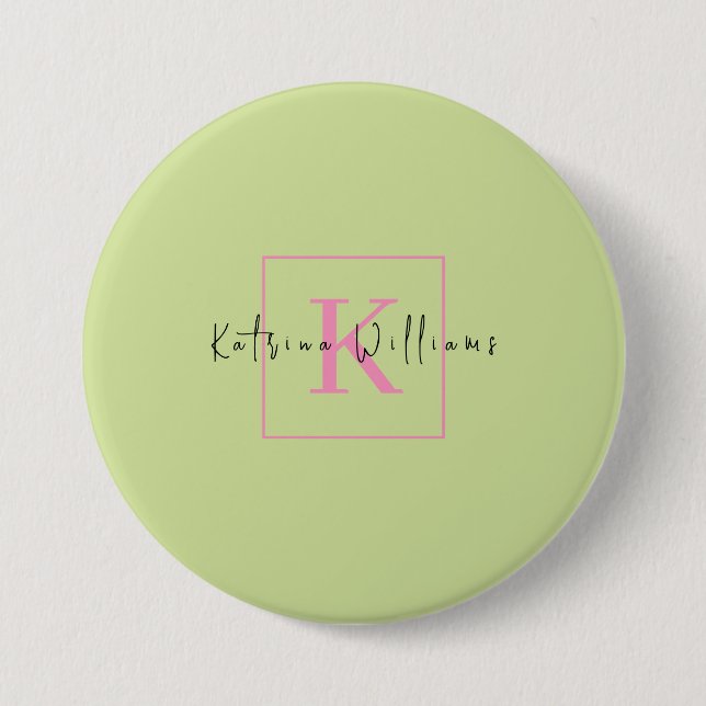 Profesional Branding Logo Lime Green Pink Monogram 3 Inch Round Button (Front)