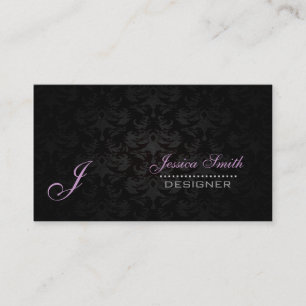 Profesional elegant plain monogram damask black business card