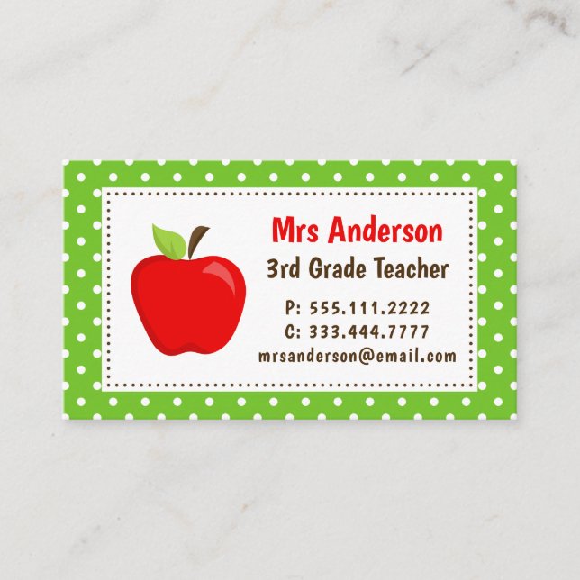 Professeur Apple Green Carte de visite Pois (Devant)