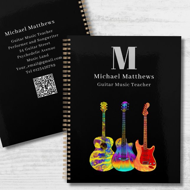 Professeur de Guitare Leçons de Musique Code QR (Modern guitar music teacher QR code custom notebook planner)