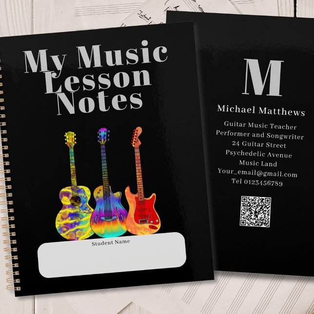 Professeur de Guitare Leçons de Musique Élève Pers (Guitar teacher music lessons student custom notebook planner)