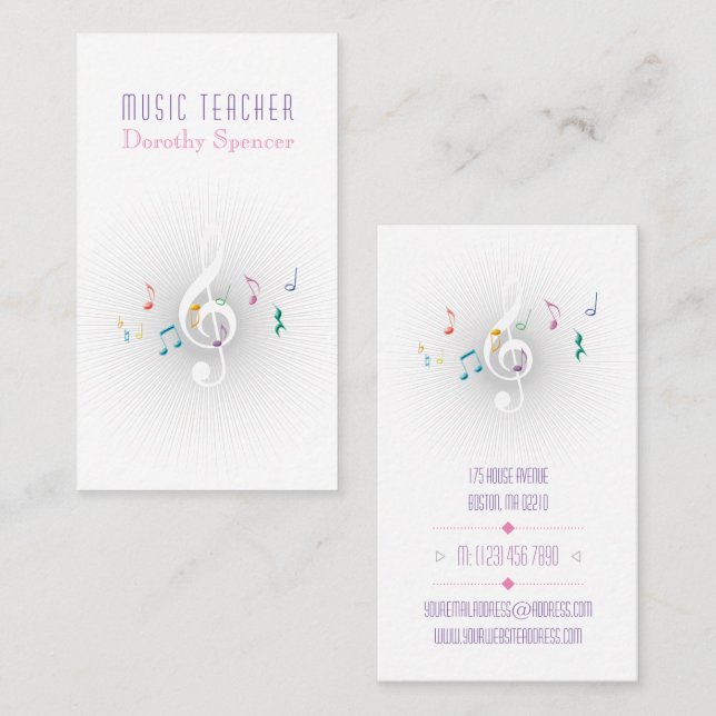 Professeur de musique | Carte de visite couleur (Devant / Derrière)