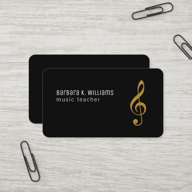 Professeur de musique carte de visite noir avec no (Devant/Arrière en situation)