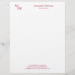 Professional 2 Monogram Minimalist Burgundy Red Letterhead<br><div class="desc">Modern Professional 2 Monogram Minimalist Classic Burgundy Red Maroon Letterhead</div>