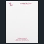 Professional 2 Monogram Minimalist Burgundy Red Letterhead<br><div class="desc">Modern Professional 2 Monogram Minimalist Classic Burgundy Red Maroon Letterhead</div>