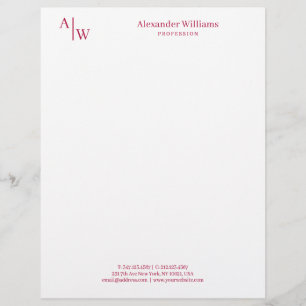 Professional 2 Monogram Minimalist Burgundy Red Letterhead