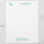 Professional 2 Monogram Minimalist Classic Green Letterhead<br><div class="desc">Modern Professional 2 Monogram Minimalist Classic Forest Green Letterhead</div>