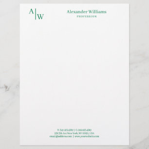 Professional 2 Monogram Minimalist Classic Green Letterhead