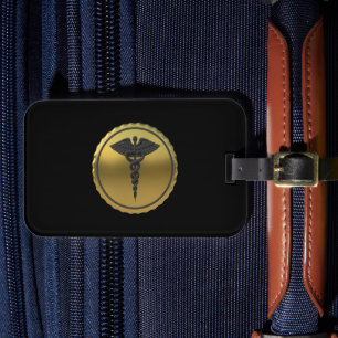 Professional 3D Gold Caduceus Emblem Medical Luggage Tag