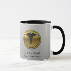 Professional 3D Gold Caduceus Emblem Medical Mug