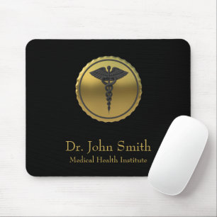 Professional 3D Gold Caduceus Medical Emblem Mouse Pad
