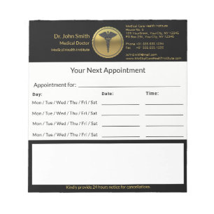Professional 3D Gold Medical Caduceus Appointment Notepad