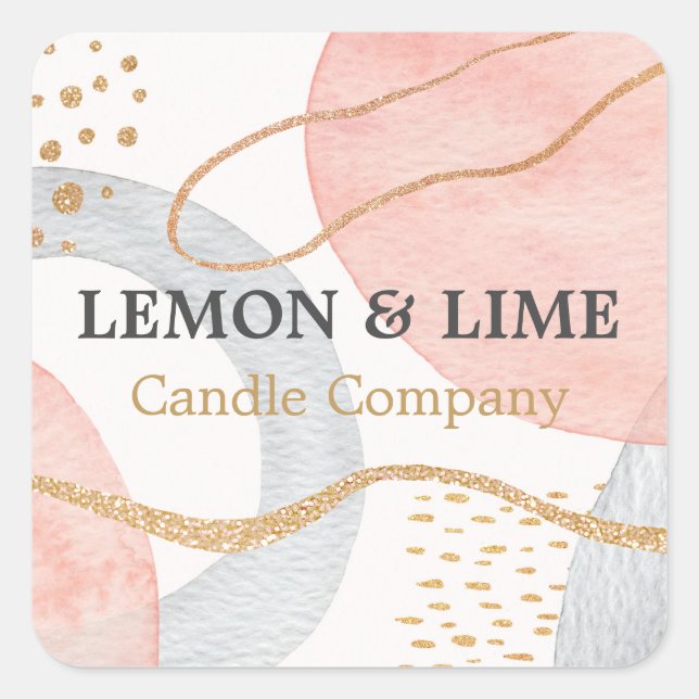 Professional Abstract Pastel Watercolor Gold Pink  Square Sticker (Front)