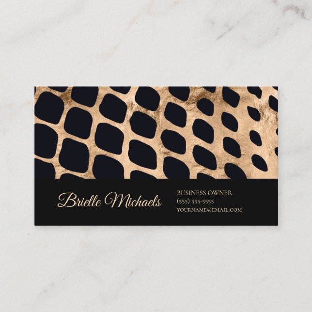Professional Animal Print Black and Copper Script Business Card (Front)
