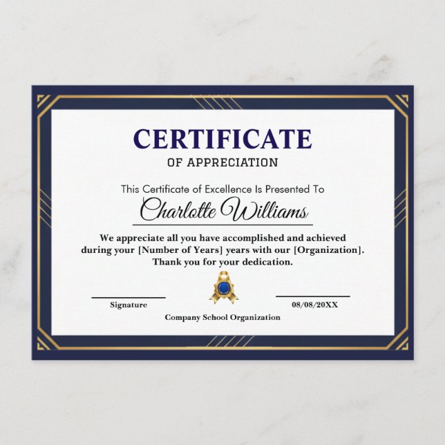 Professional Appreciation Certificate Wall Art (Front)