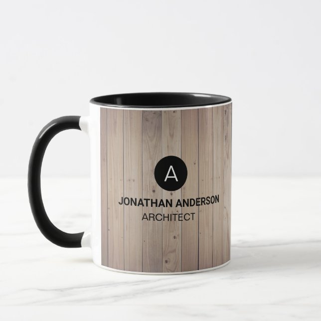 Professional architect Monogram Initial Wood look Mug (Left)
