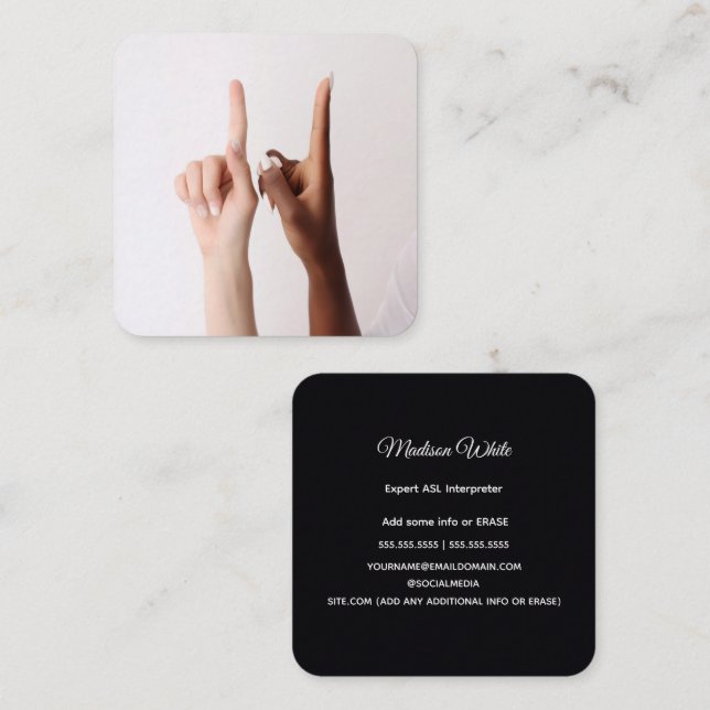 Professional ASL Interpreter Square Business Card (Front/Back)