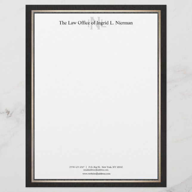 Professional Attorney Black White Gold Border Letterhead (Front)