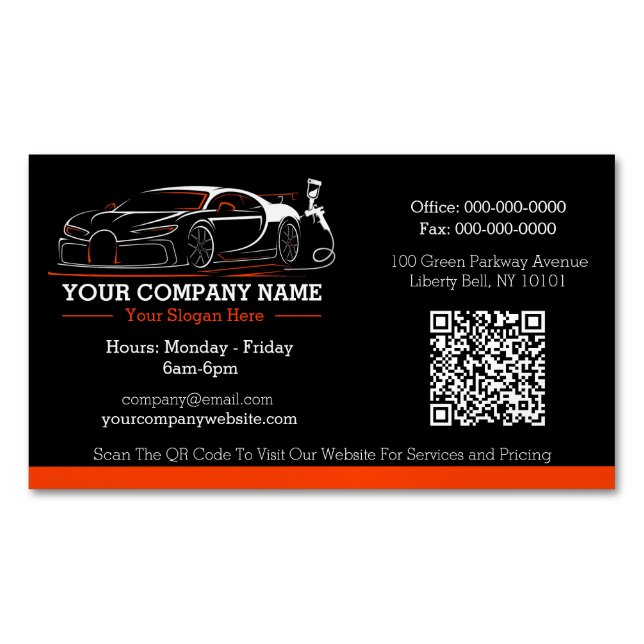 Professional Auto Body Paint Shop Automotive Magnetic Business Card (Front)