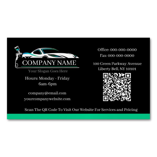 Professional Auto Body Paint Shop Automotive  Magnetic Business Card (Front)