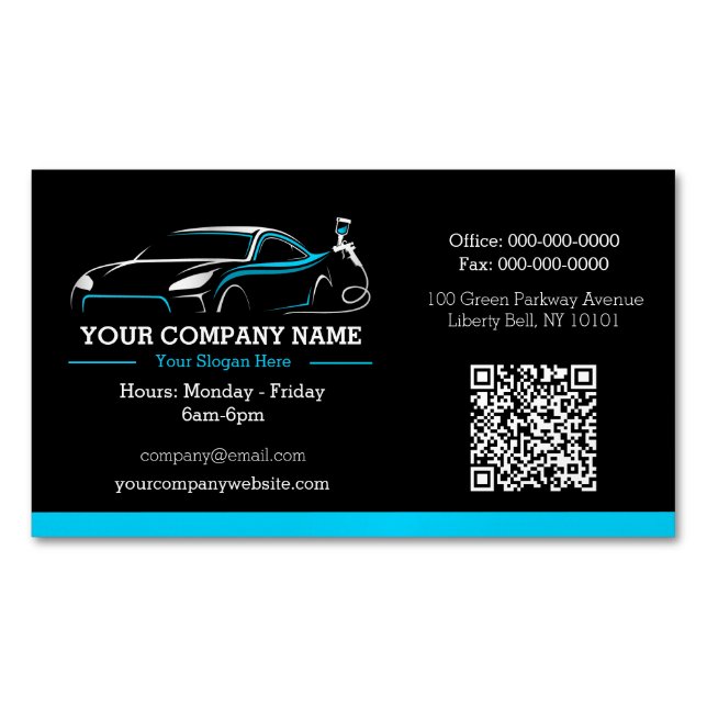 Professional Auto Body Paint Shop Automotive Magnetic Business Card (Front)