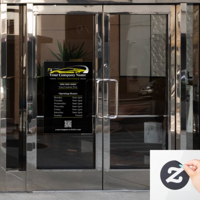 Professional Auto Detailing Car Wash Company Hours Window Cling (Office Door)