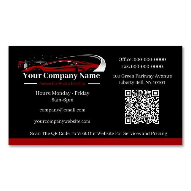Professional Auto Detailing Car Wash Company Magnetic Business Card (Front)