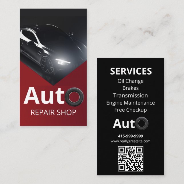 Professional Auto Repair Shop QR Code Business Card (Front/Back)