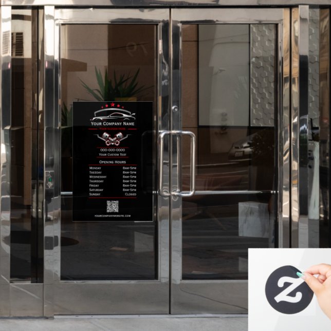 Professional Automotive Repair, Business Hours Window Cling (Office Door)